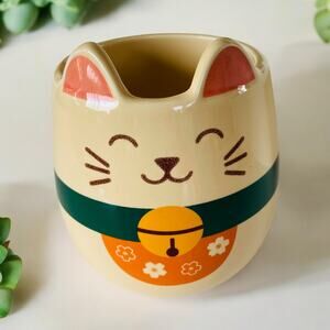 New SH Home Kawaii Japanese Lucky Green Tan Cat Kitten Neko 16 oz Coffee Tea Mug